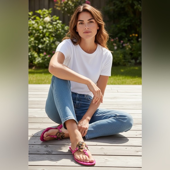 NWT J. McLaughlin Lucy Thong Pink Leather Sandals with Tortoise Shell Detail - Picture 10 of 11